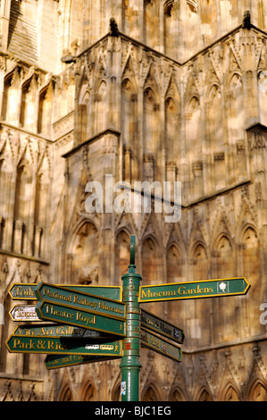 York Minster York North Yorkshire UK with sign post Stock Photo