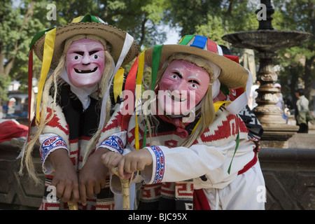 Viejitos dance. Dancers dressed in peasants costume. Patzcuaro. State of Michoacan. Mexico. Stock Photo