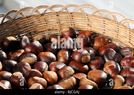chestnuts framed in a traditional hand made italian basket Stock Photo
