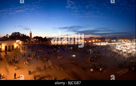 Place Jemaa el-Fna at Dusk showing stalls setting up to sell Food and Drinks, Marrakesh, Morocco, North Africa Stock Photo