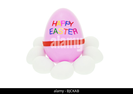 'Happy Easter' eggs isolated on white background Stock Photo