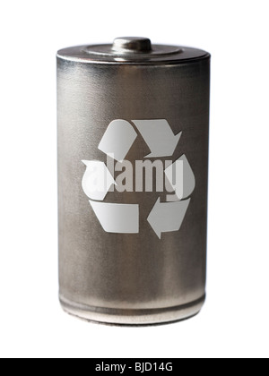 Battery with recycling symbol on it. Stock Photo