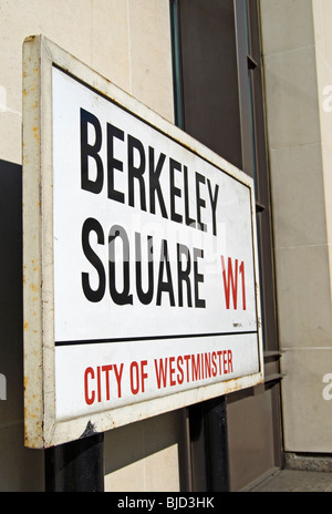 street name plate for berkeley square, mayfair, london, england Stock Photo