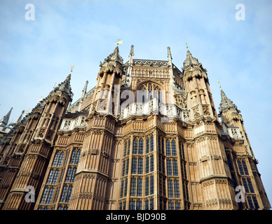 Wide angle shot of tower in Houses of Parliament in London England Stock Photo