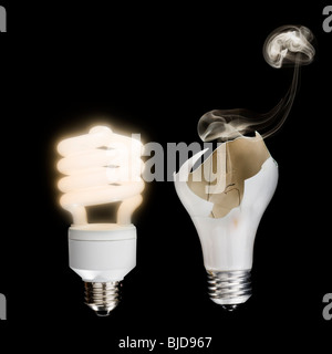 Old vs. new lightbulb technology. Stock Photo
