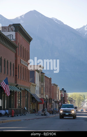 Along Colorado Avenue, the main street in Telluride, Colorado. Stock Photo