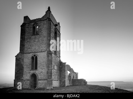 The ruins of St Michaels church on Burrow Mump near Burrowbridge. Somerset. Stock Photo