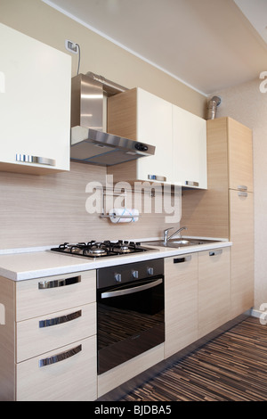 Modern kitchen wall in studio apartment Stock Photo