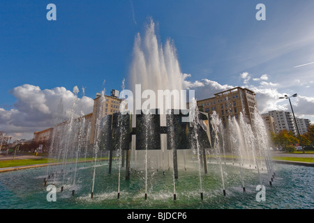 Fountain on Strausberger Platz Square, Berlin, Germany, Europe Stock Photo