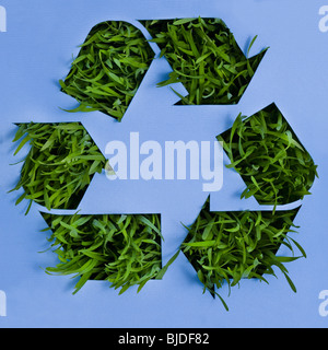 Recycling symbol with grass growing in it. Stock Photo