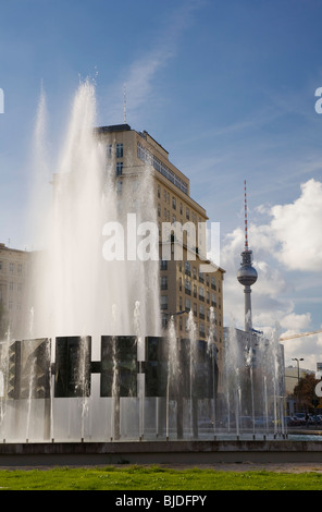 Fountain on Strausberger Platz Square, Berlin, Germany, Europe Stock Photo