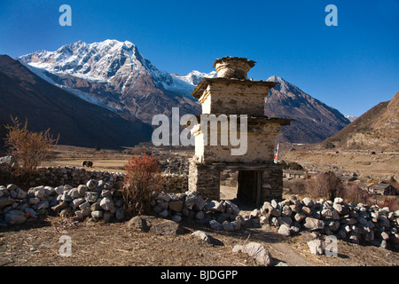 MANASLU NORTH PEAK a STUPA in a high altitude valley near SAMAGAUN- NUPRI REGION, NEPAL Stock Photo