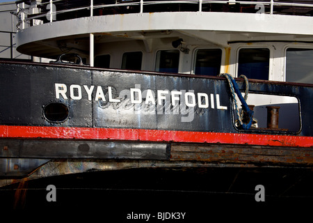 Detail shot of Mersey ferry ROYAL DAFFODIL moored at Birkenhead Docks whilst not in service Stock Photo