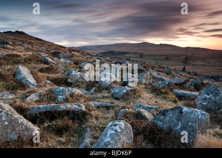 View from Belstone Common towards East Mill Tor. Dartmoor National Park. Stock Photo