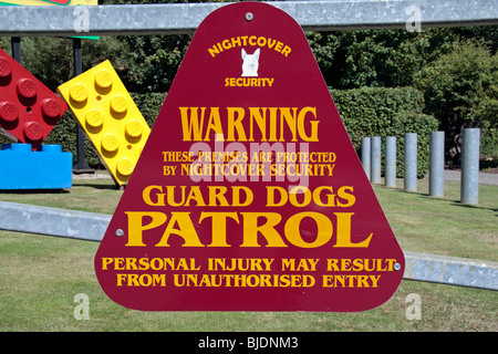 A Guard Dog Patrol warning sign at the Legoland Park near Windsor, UK. Stock Photo