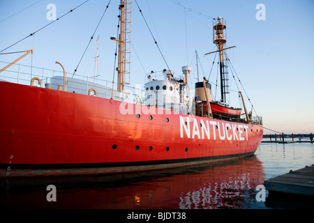 The now retired Nantucket lightship on the dock at the Newport Shipyard and Marina in Rhode Island Stock Photo