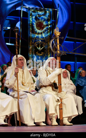 Members of the Gorsedd of Bards in ceremony on stage at National Eisteddfod of Wales Newport Gwent South Wales UK Stock Photo