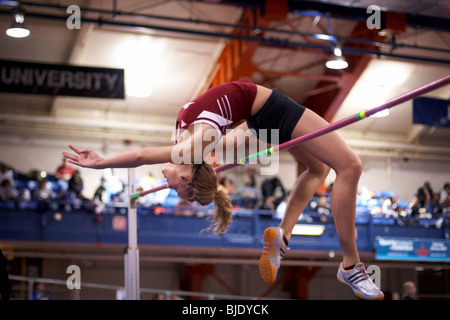 Kelly Kajunski, from Rider University, wins the high jump at 1.7m at the NYU Fasttrack Invitational 2008 -Armory, Manhattan, USA Stock Photo