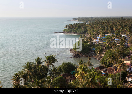 India, Kerala, Kollam, elevated view of coast and coastal properties from Lighthouse Stock Photo