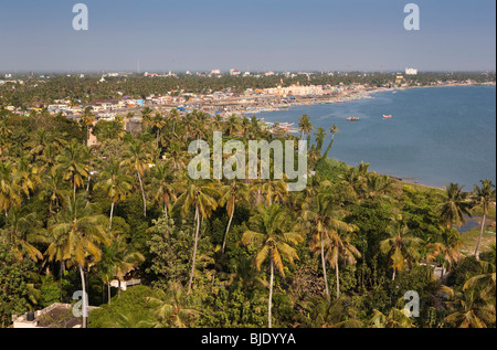 India, Kerala, Kollam, elevated view of town from the Lighthouse Stock Photo