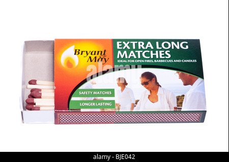 A box of Bryant & May extra long matches for lighting fires etc. on a white background Stock Photo