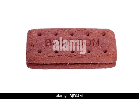 A chocolate bourbon cream biscuit on a white background Stock Photo