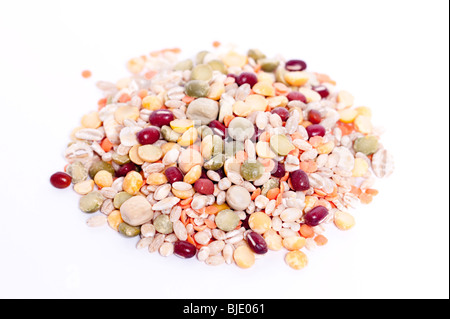 A pile of uncooked country soup mix on a white background Stock Photo