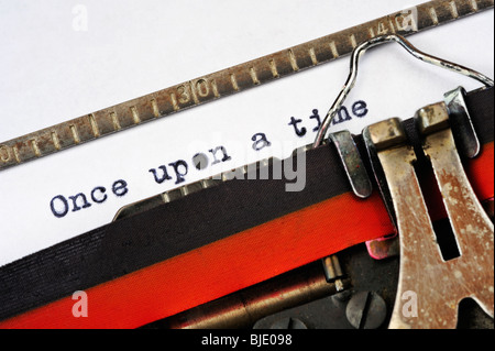 Close-up detail of the words 'Once upon a time' written on an old German, pre-war typewriter. Stock Photo