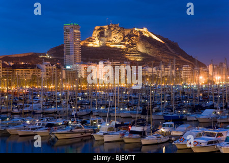 Alicante, Alicante Province Capital of Costa Blanca Spain View over harbour to Santa Barbara castle Stock Photo