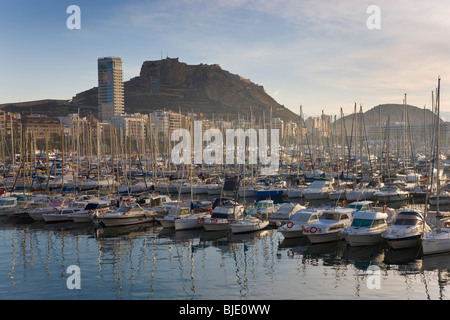 Alicante, Alicante Province Capital of Costa Blanca Spain View over harbour to Santa Barbara castle Stock Photo