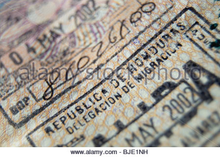 Entry stamp placed in passport by Swaziland customs at Lavumisa Stock ...