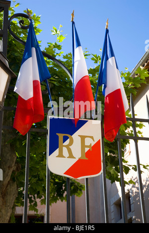 Cassis, Provence, France. French flags in Place Baragnon outside the town hall. Stock Photo