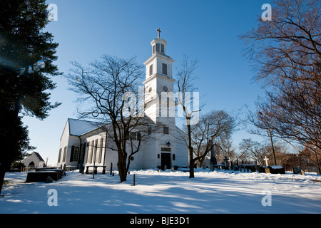 A snow covered St. John's Episcopal Church in Richmond, Virginia, USA Stock Photo