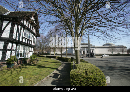 Village of Port Sunlight, England. The black and white timbered houses on Port Sunlight’s Queen Mary’s Drive. Stock Photo