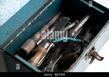 open metal steel blue tool box Stock Photo