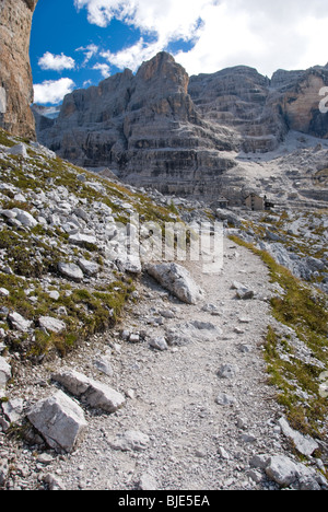 Rifugio Tuckett and Sella in the Brenta Dolomite Mountains of Northern Italy. Stock Photo