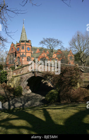 Village of Port Sunlight, England. The late 19th century Dell Bridge with Lyceum in the background.