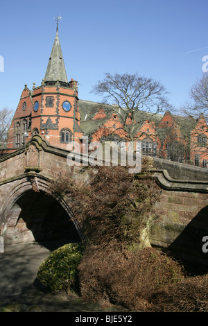 Village of Port Sunlight, England. The late 19th century Dell Bridge with Lyceum in the background.