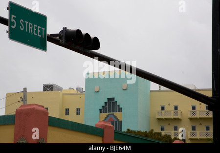 Art Deco architecture on Fifth Street, South Beach Miami Florida Stock Photo