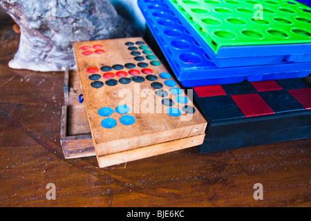 Travel image of various bar entertainment board games from Koh Lanta, an island outside Phuket, in Thailand. Stock Photo