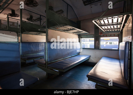 India, Kerala, Kollam Junction Railway Station, Indian Southern Railways sleeper class carriage interior Stock Photo