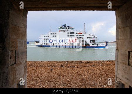 View of the Isle of Wight ferry St Clare taken at The Hot Walls in Old Portsmouth. Stock Photo