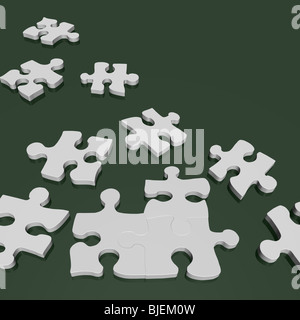 Image of 3D puzzle pieces on a green background. Stock Photo
