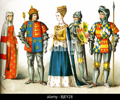 The figures represent an English lady of rank (1300s), Edward the Black ...
