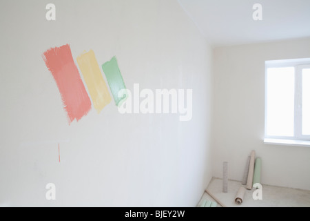 Paint samples on wall of new apartment Stock Photo