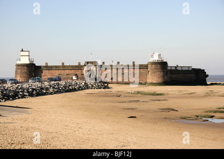 Town of Wallasey, England. New Brighton beach with Fort Perch Rock in the background. Stock Photo