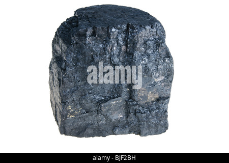 Block of black coal isolated on white Stock Photo
