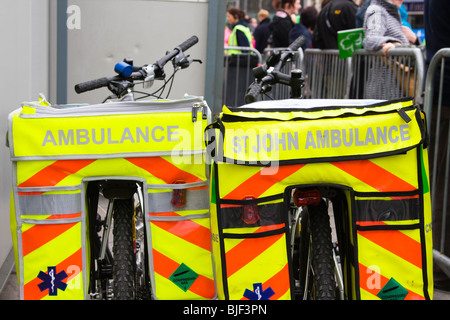 Two St John Ambulance bicycles Stock Photo