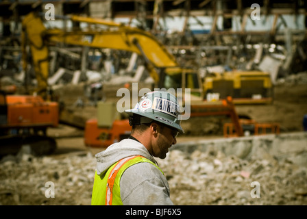 Workers demolish the former home of the New York Yankees in the borough of the Bronx in New York Stock Photo