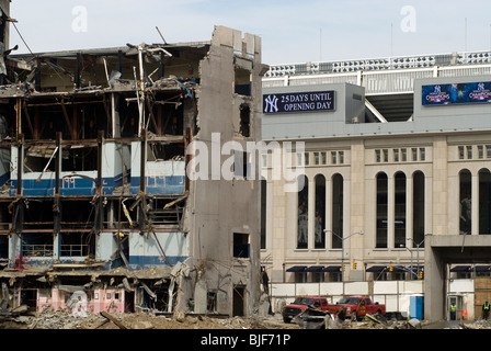 Workers demolish the former home of the New York Yankees in the borough of the Bronx in New York Stock Photo